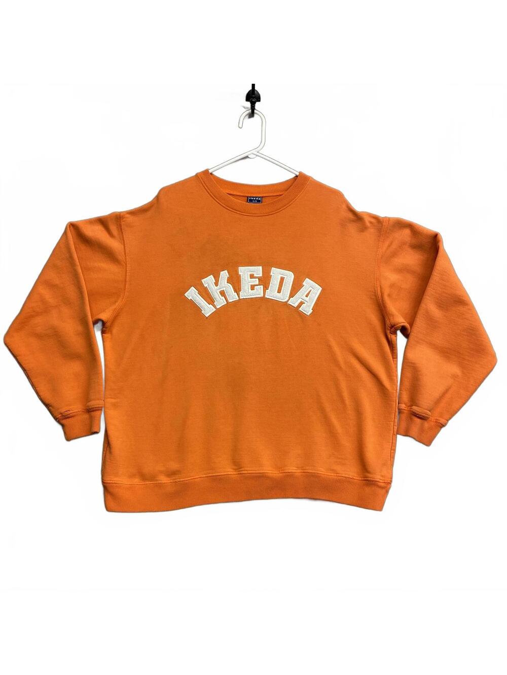 Vintage 90's Ikeda Orange Crewneck Sweatshirt with White Raised Lettering Sz XL